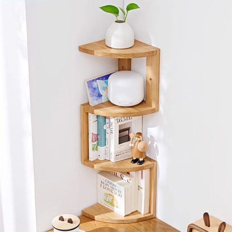 Desk Setup Oak - Estante de almacenamiento esquinero de madera