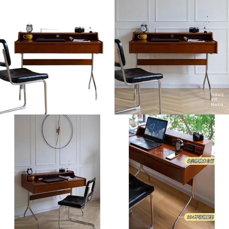 Desk Setup For Studying - Escritorio Retro de Madera Maciza, Mesa