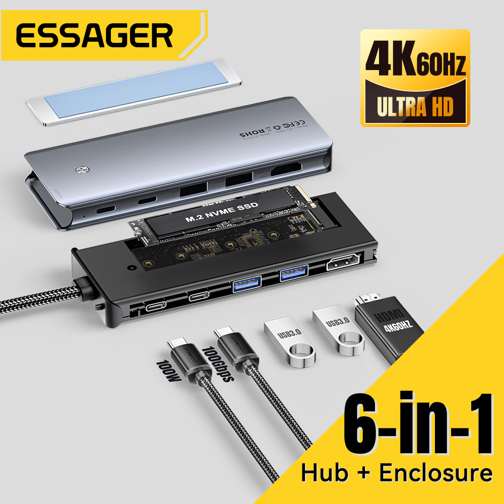 Desk Setup Usb Hub - Essager USB C Hub con carcasa