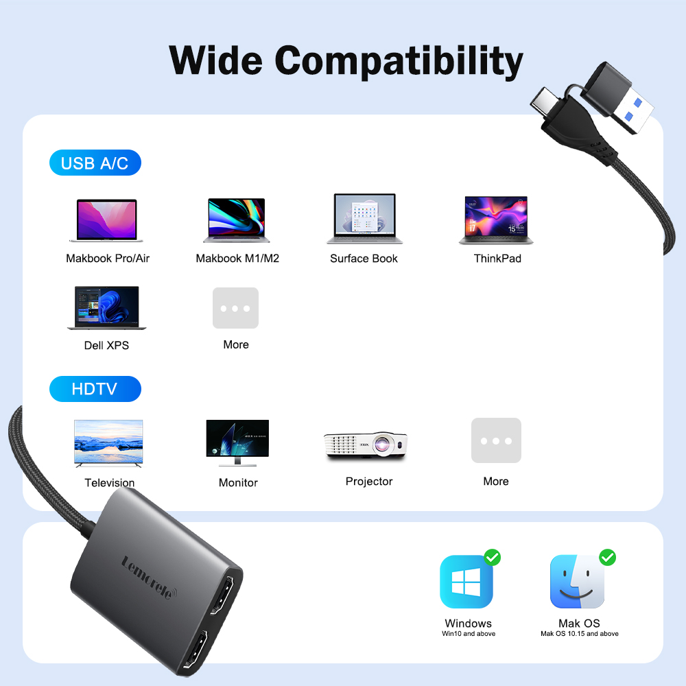 Lemorele-adaptador HDMI Dual 4 - Desk Setup Usb Hub reseña y precio