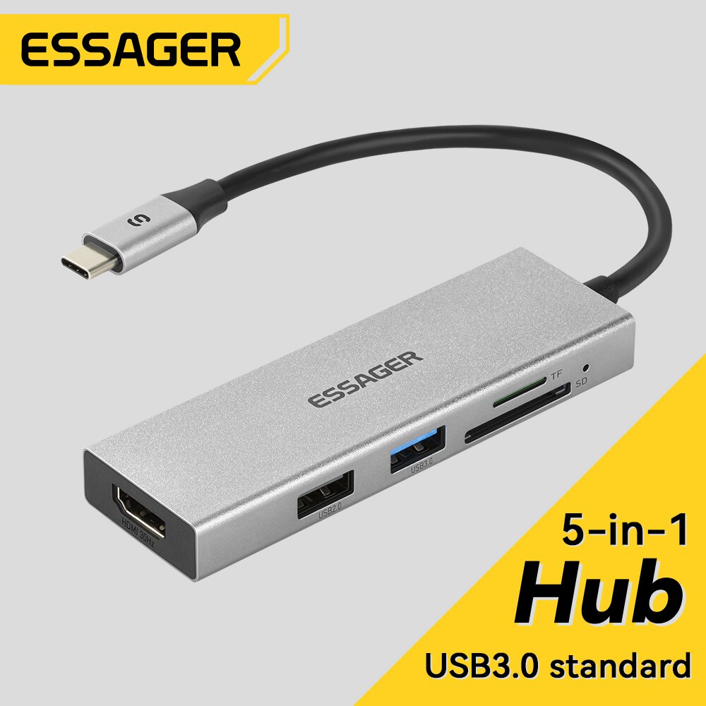 Essager 5 en 1 USB C HUB HDMI- - Desk Setup Usb Hub reseña y precio