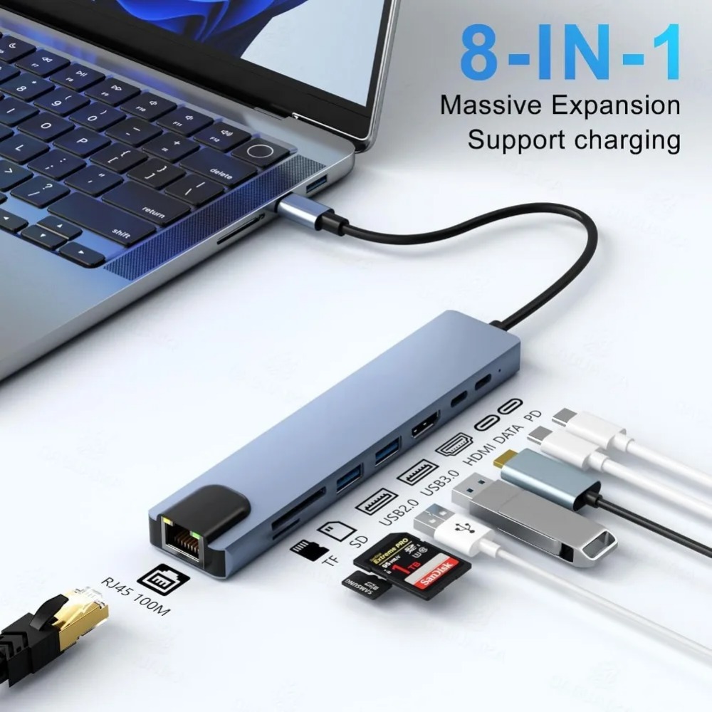 Hub USB C 8/7 en 1, Adaptador  - Desk Setup Usb Hub reseña y precio